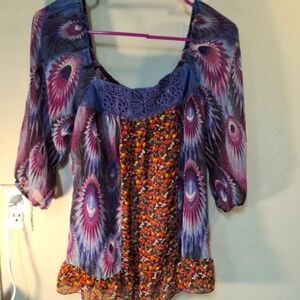 Xhilaration Purple and Blue Bohemian Blouse